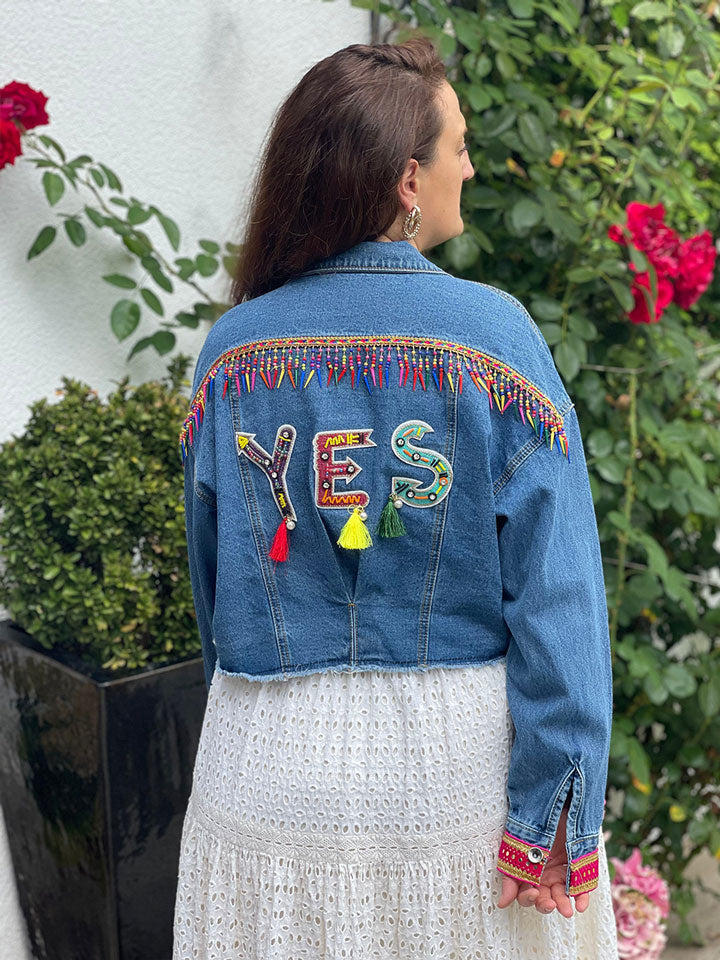 Boho Jeansjacke blau Festival Amore Bride JGA | nessesary.com