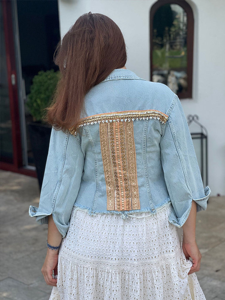 Jeansjacke Damen Boho Stil Vintage Festival | nessesary.com